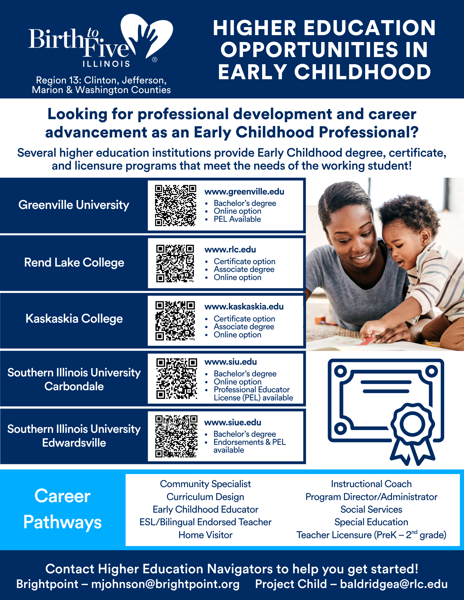 Image of Flyer: Higher Education Opportunities in Early Childhood. Click to download!