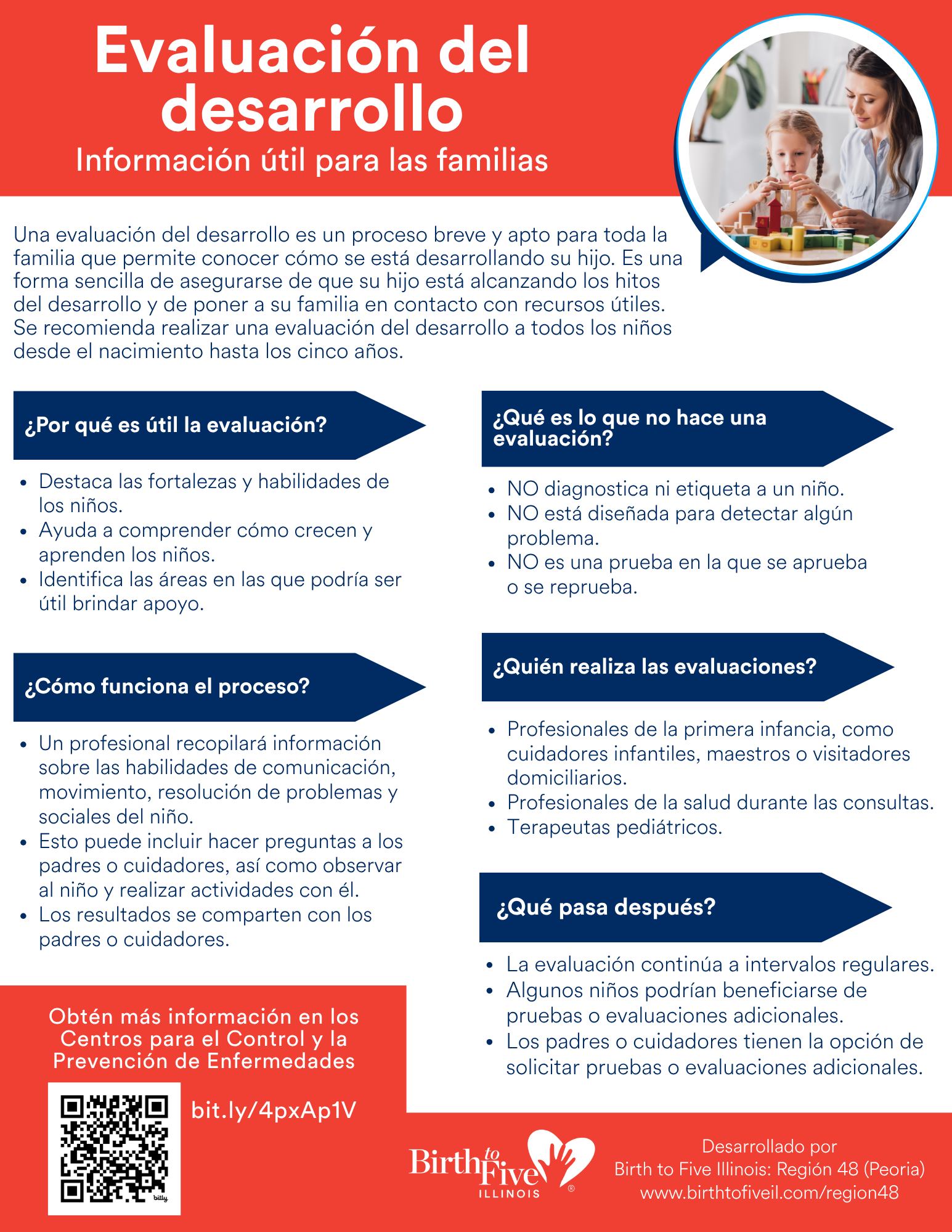 Imagen del folleto sobre la evaluación del desarrollo: información útil para las familias. ¡Haz clic para descargarlo!