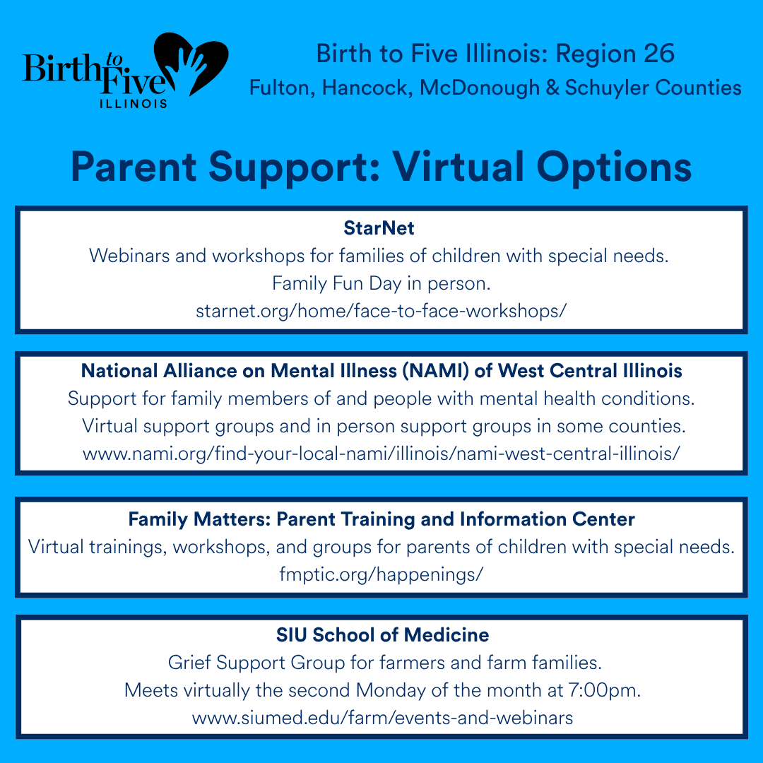 Flyer for Support Groups in Fulton, Hancock, McDonough & Schuyler Counties. Click to download!