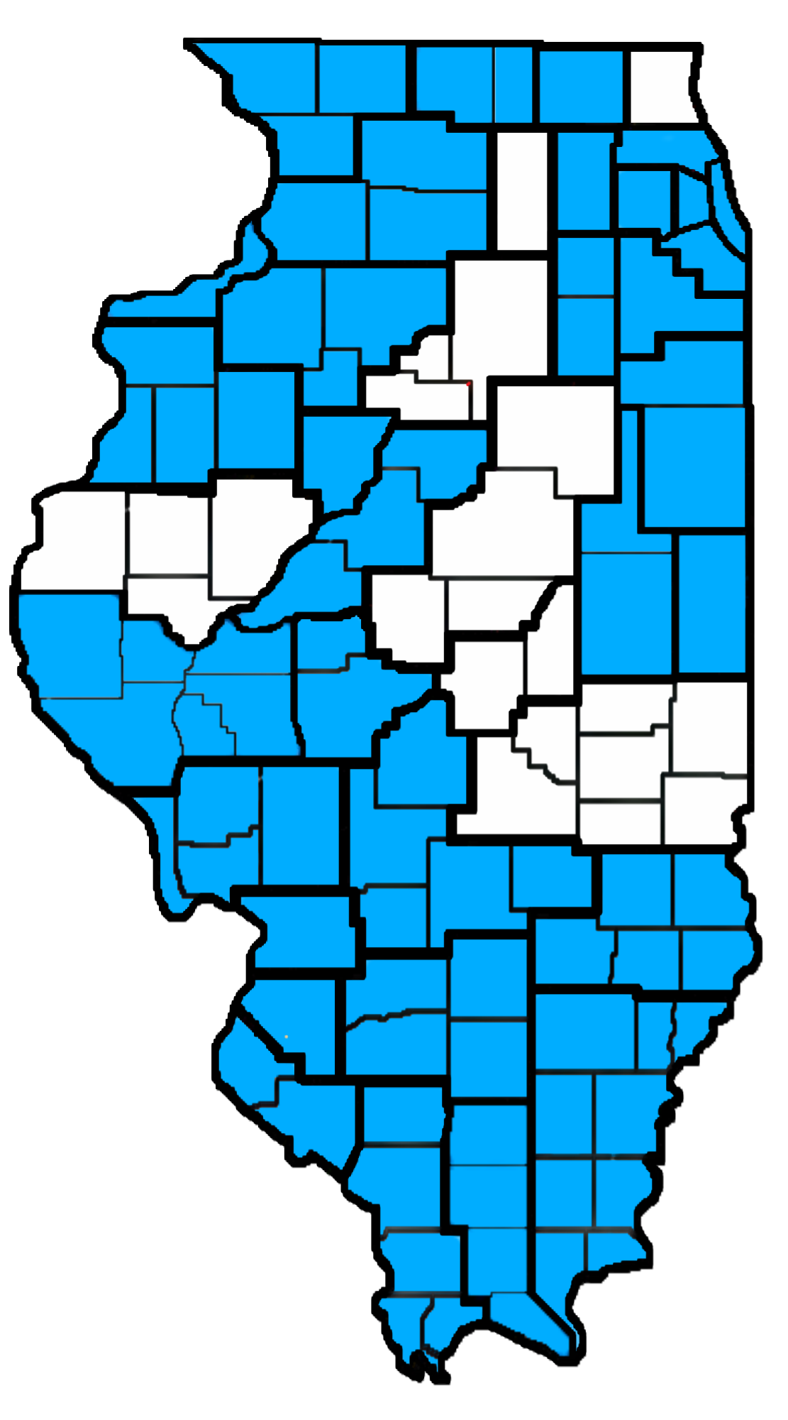 Map of IL with the Regions with membership representation highlighted in blue.