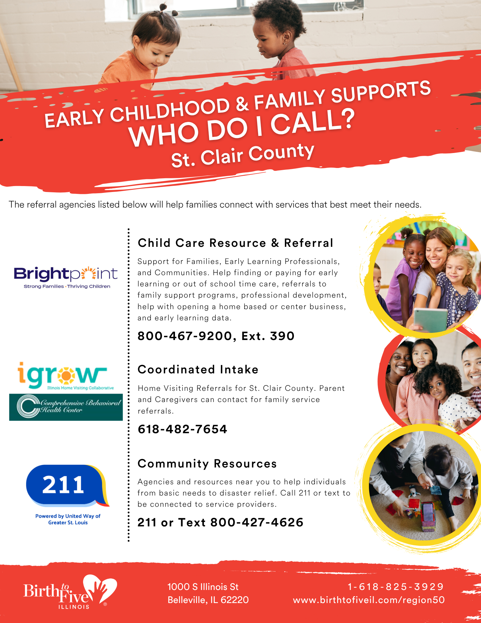 Flyer for Early Childhood & Family Supports: Who Do I Call? St. Clair County.