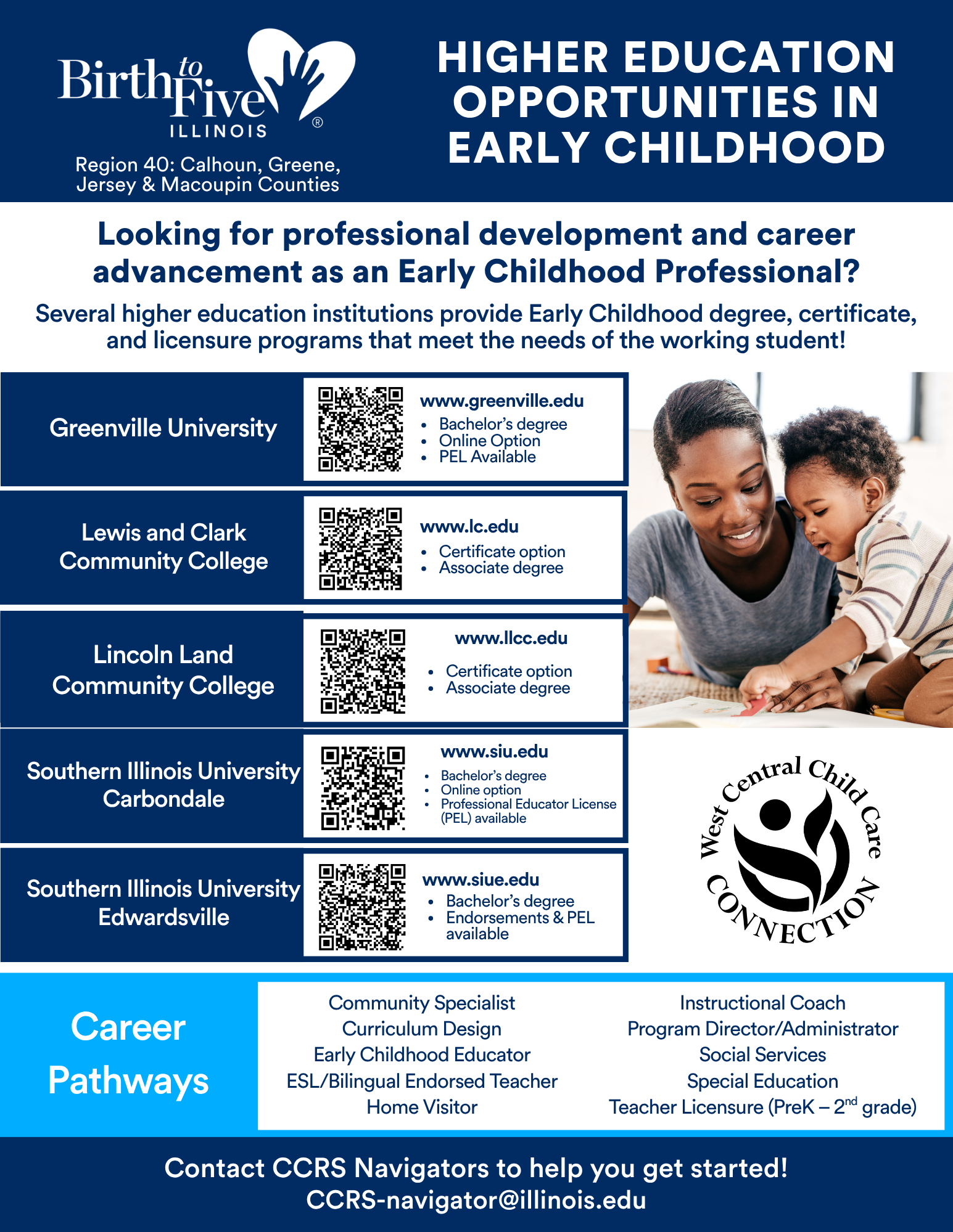 Image of Higher Education Opportunities in  Early Childhood flyer. Click to download!