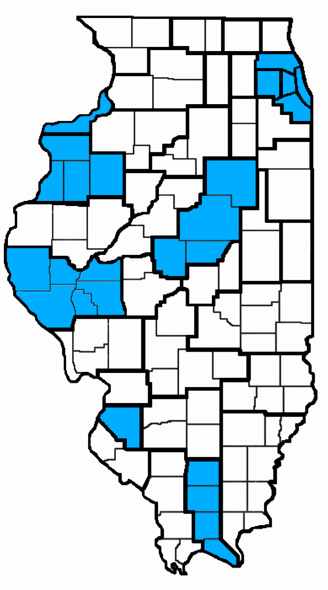 Map of Illinois with 11 Regions highlighted in blue to show what areas the Statewide Leadership Team represents.