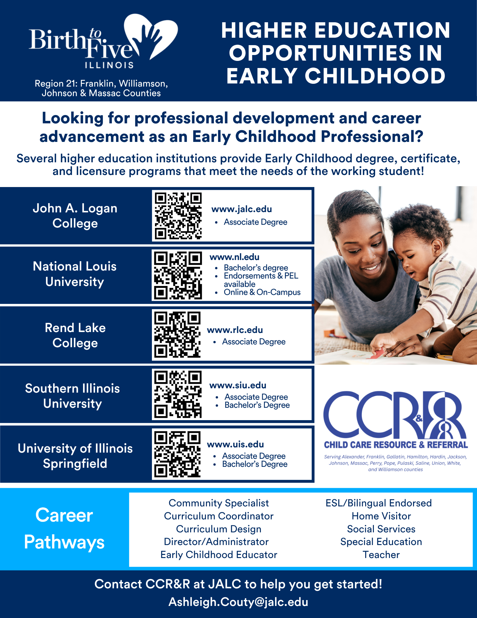Image of flyer for Higher Education Opportunities in Early Childhood. Click to download!