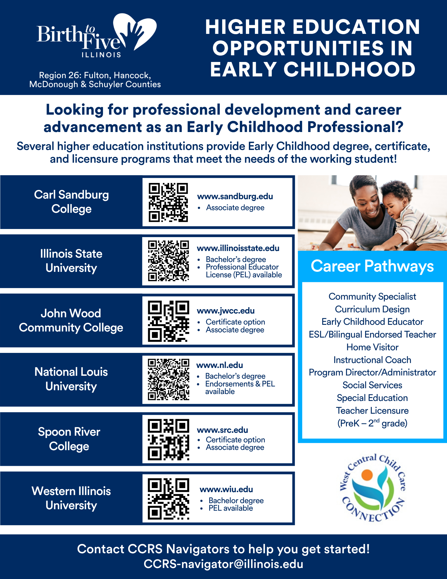Image of flyer for Higher Education Opportunities in Early Childhood. Click to download!