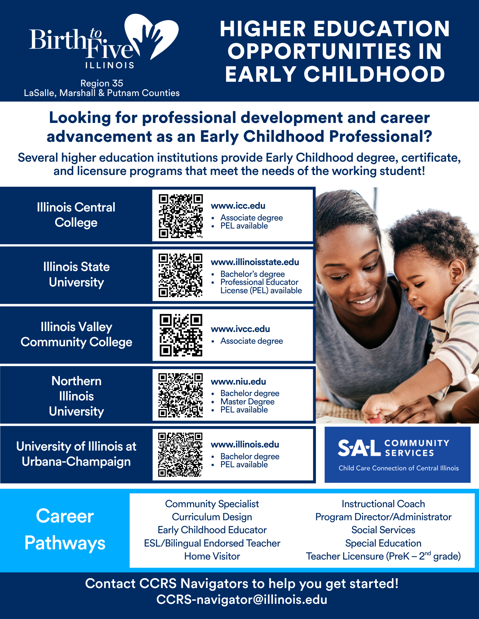Image of flyer for Higher Education Opportunities in Early Childhood. Click to download!