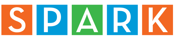 A picture of the SPARK Early Childhood Collaboration logo. The letters S P A R K are listed in white with several orange, blue, and green blocks.