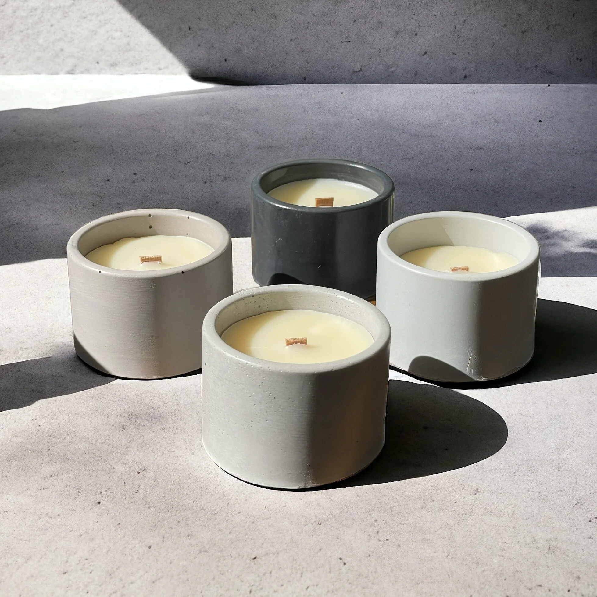 Mini Concrete Candle Set, Wood Wick Tea Light Concrete Candle Sample Set of 4 Luxury Non-Toxic Candle Scents