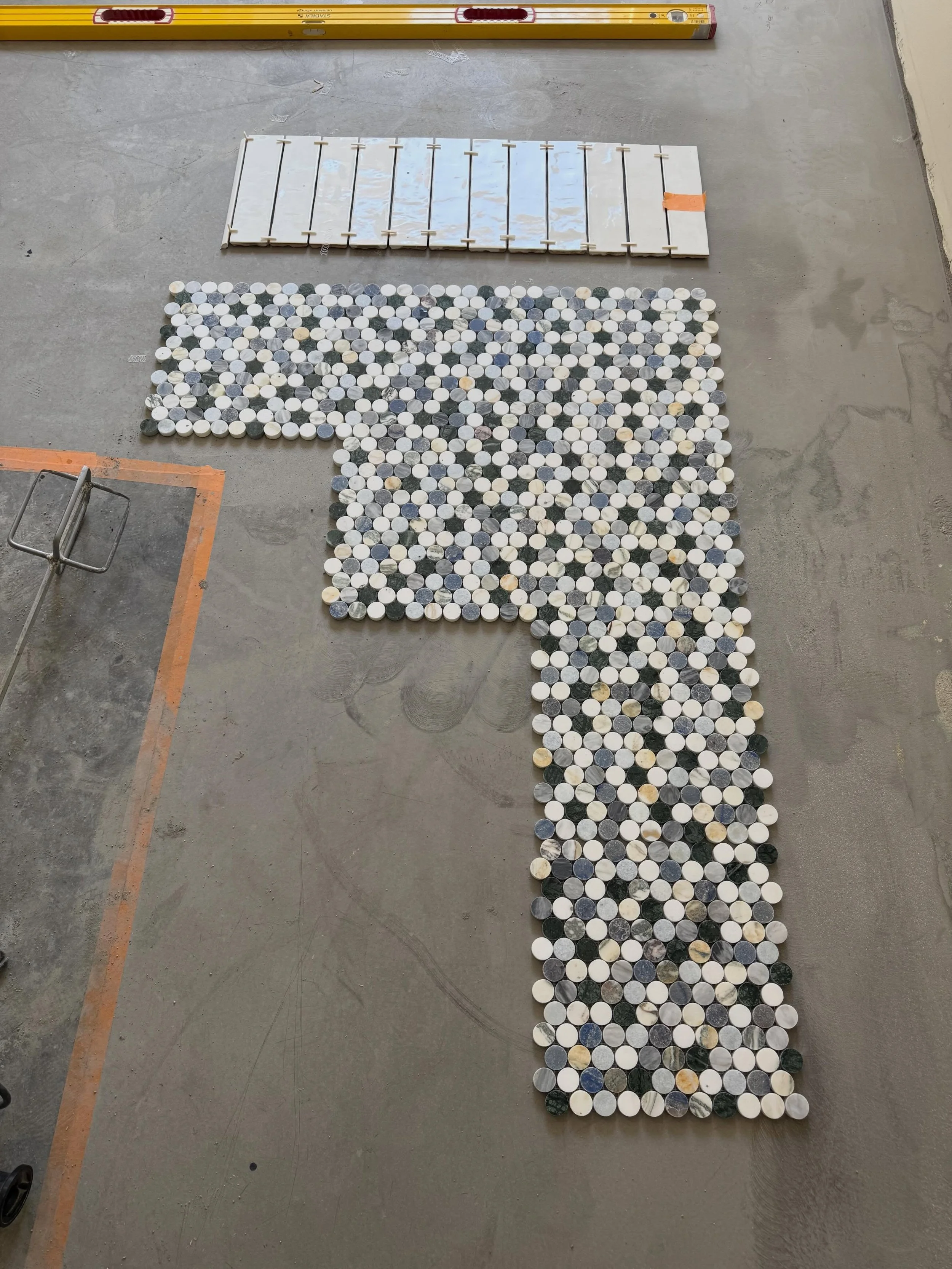 We are getting ready to layout our tile patterns for our Los Robles house remodel bathrooms (2) of them. Just waiting for another shipment of tile to come next week and then we are off and running. More to come soon!!! #foothilltileandstone #interior