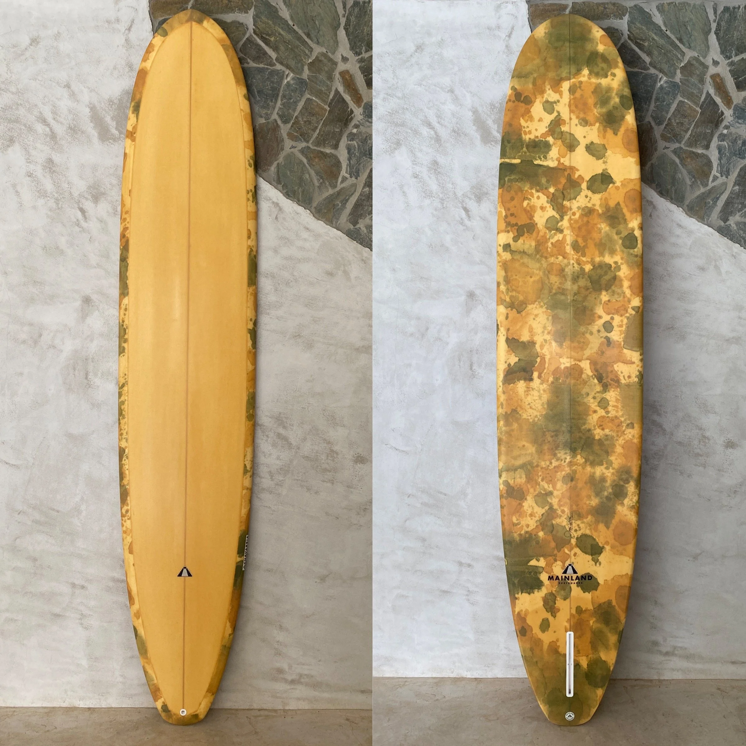 Yellow camouflage  longboard custom surfboard