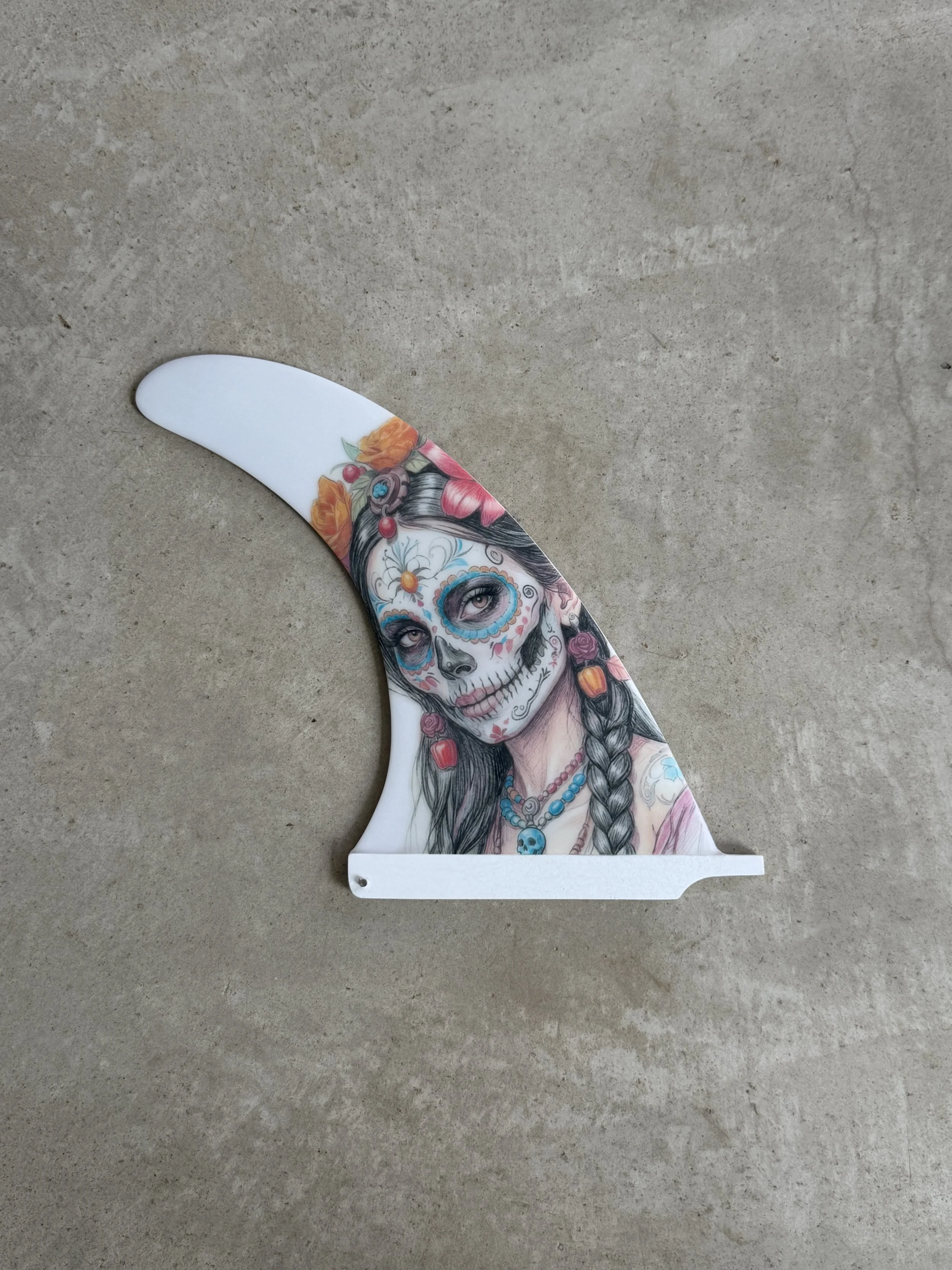 longboard fin catrina - dia de los muertos 10.5.JPG