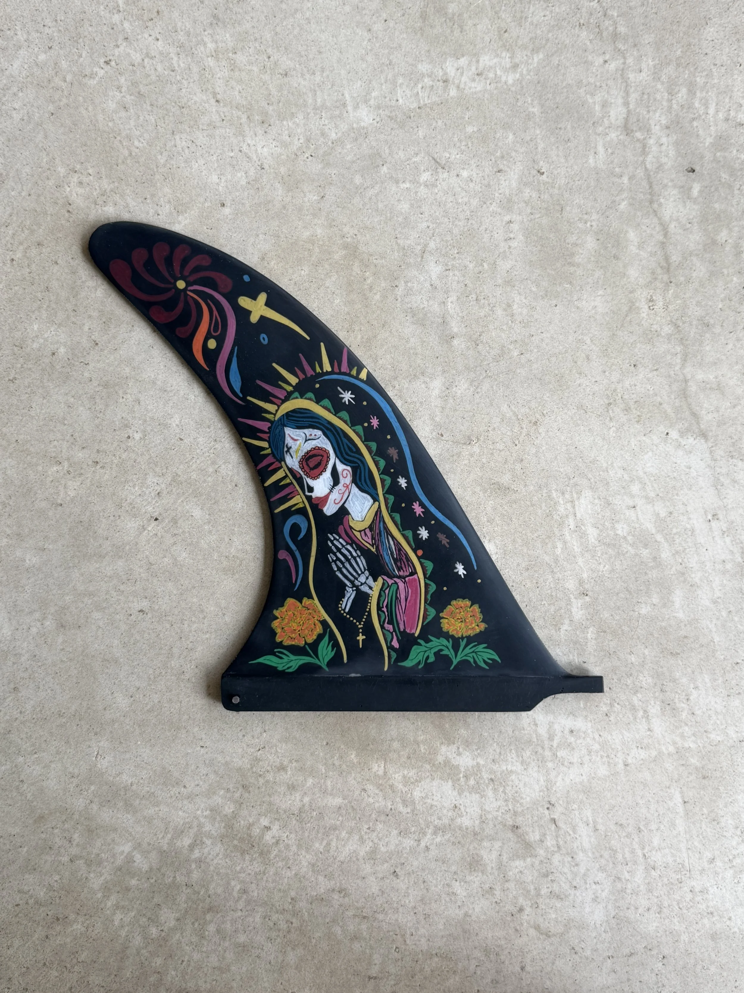 dia de los muertos custom longboard fin virgin mary.jpg