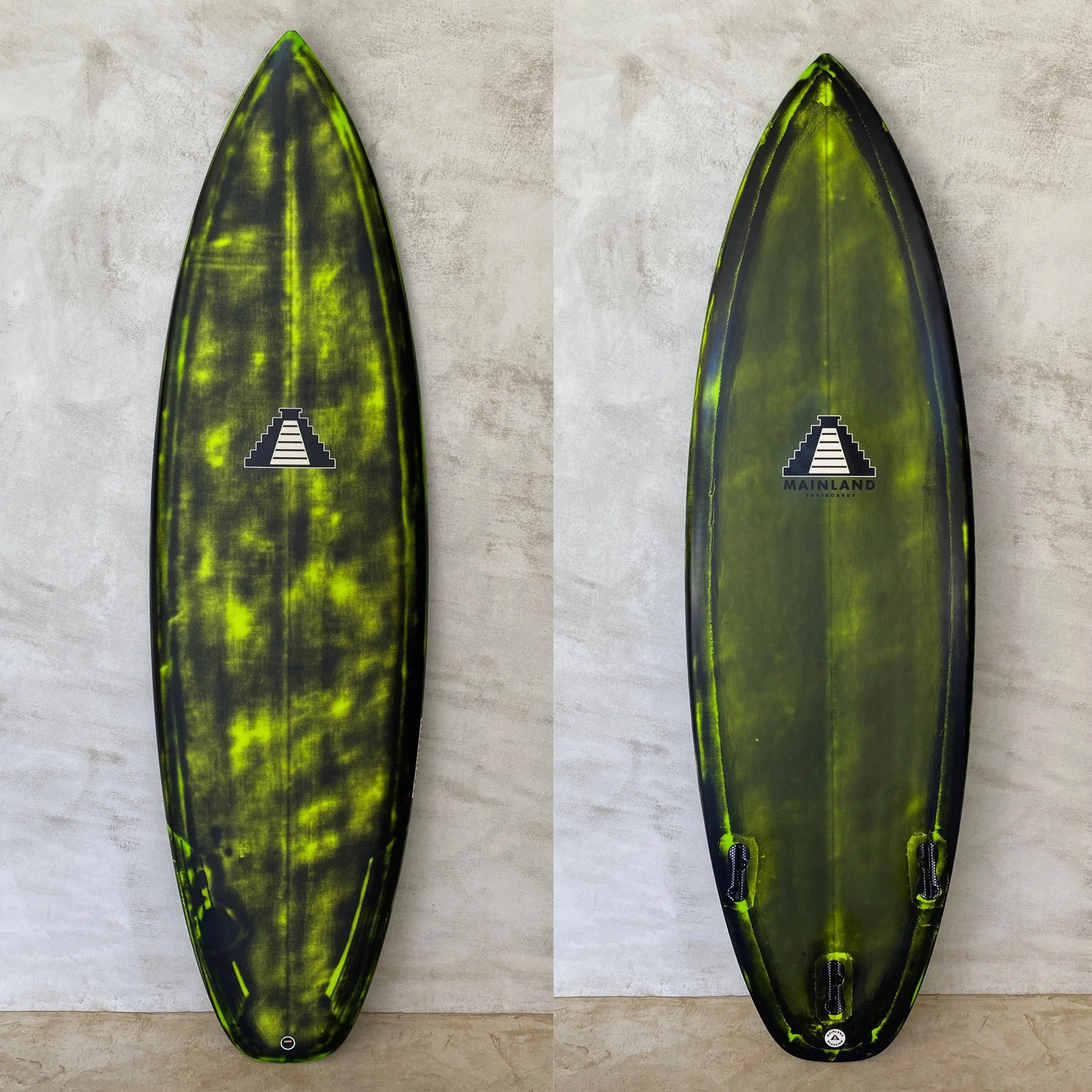 4x4 shortboard lime green and black custom surfboard