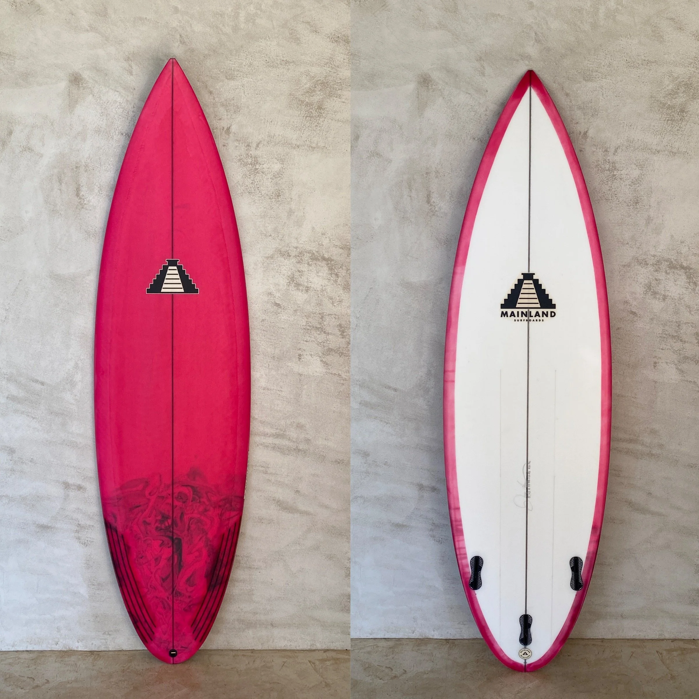 custom shape red with black resin swirl shortboard