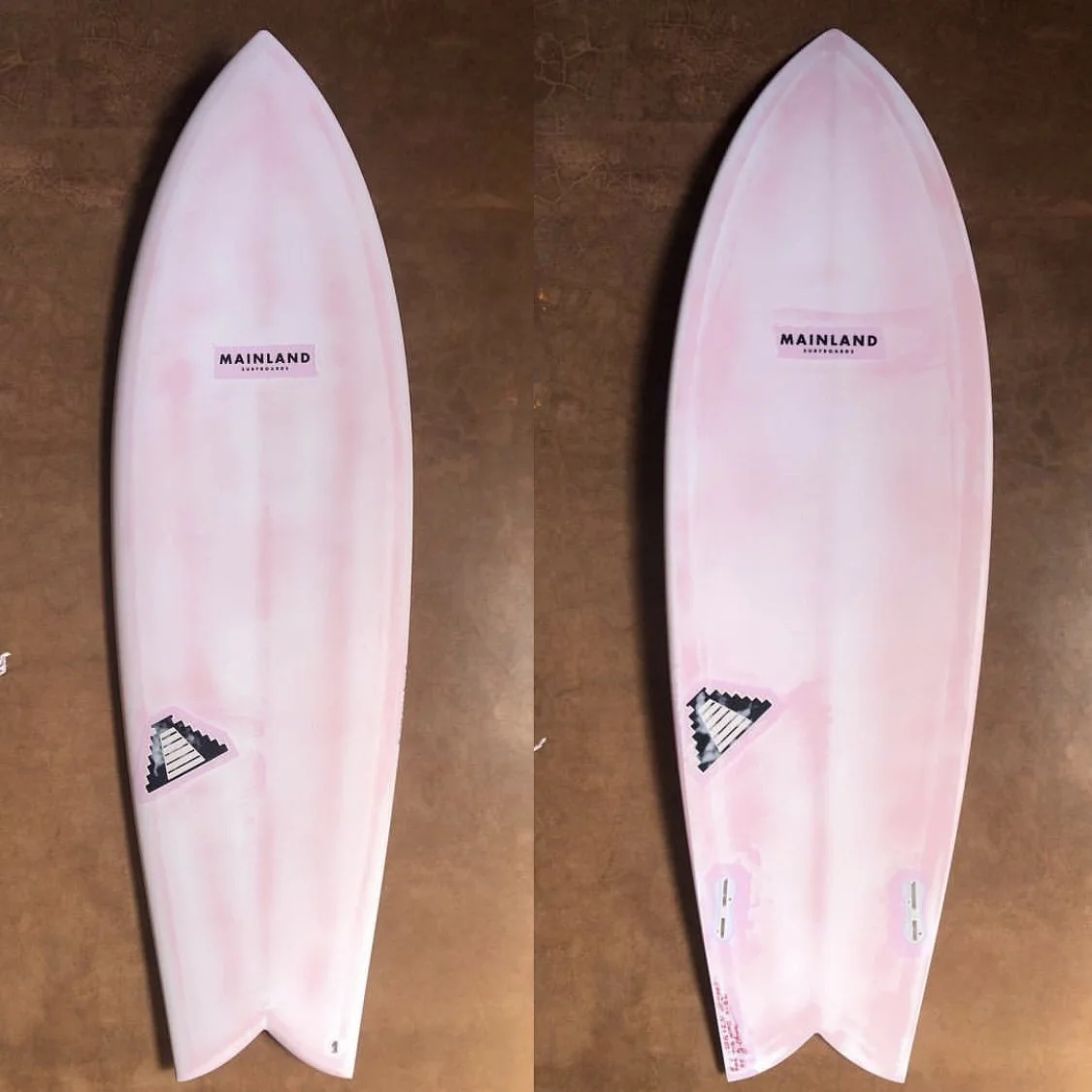 Pink Fish with White Dirty Hot Coat Fish surfboard