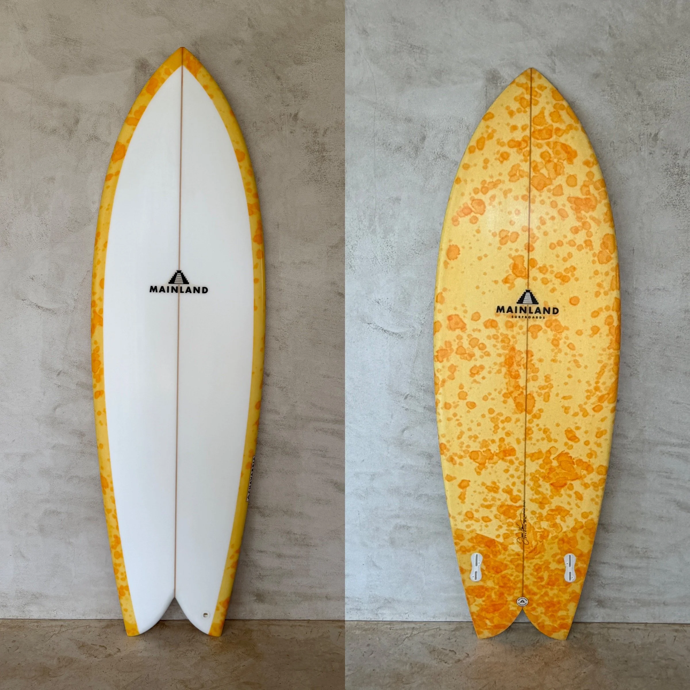 yellow spotted custom fish surfboard