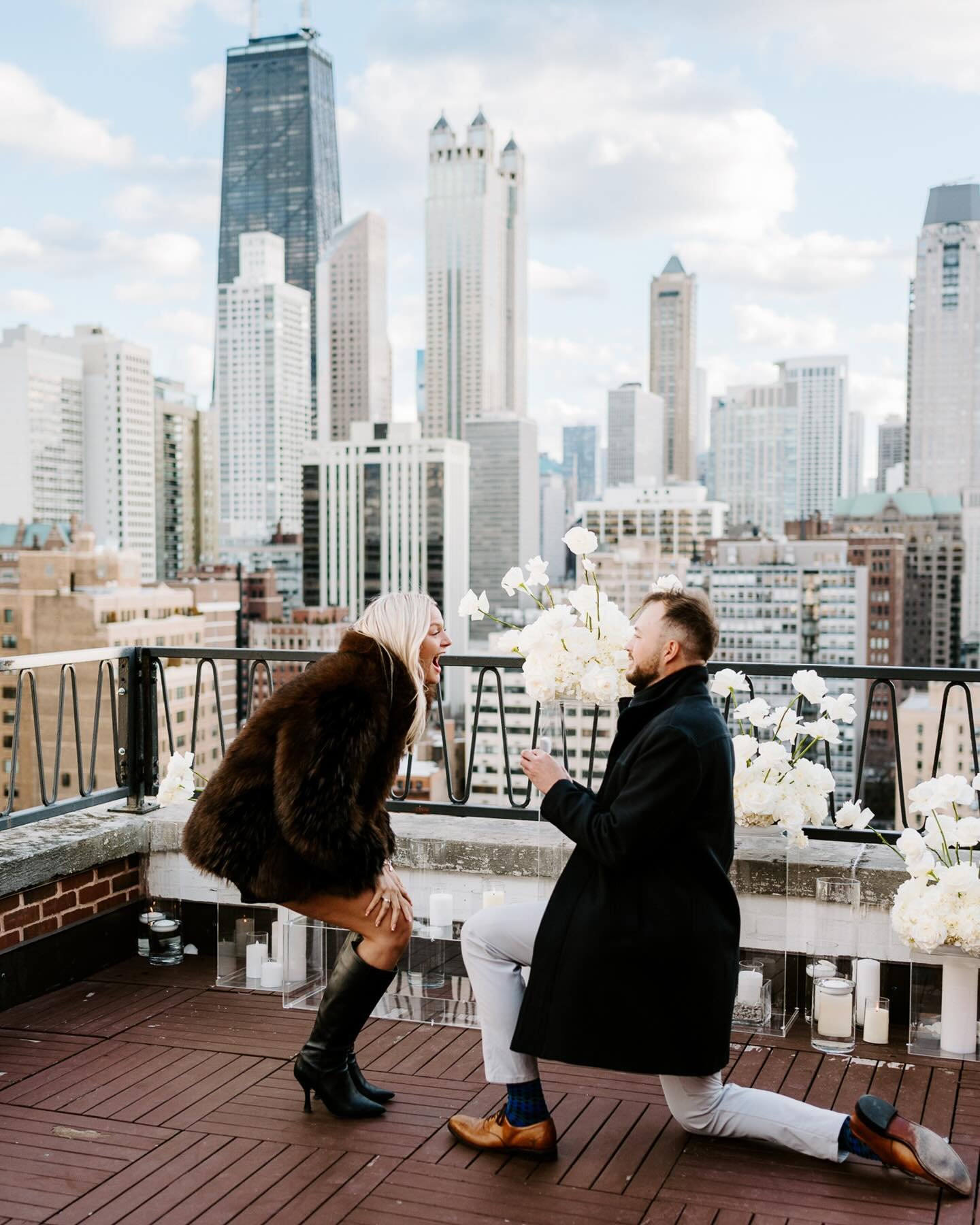 Noah + Lauren are ENGAGED!!!!!! Noah planned the DREAMIEST Chicago proposal with an incredible floral set up by @jkippolito at the @ambassadorchicago with @neilcarsonmusic playing the saxophone during the proposal 😍😍 like WHAT A DREAM???? Lauren&rs