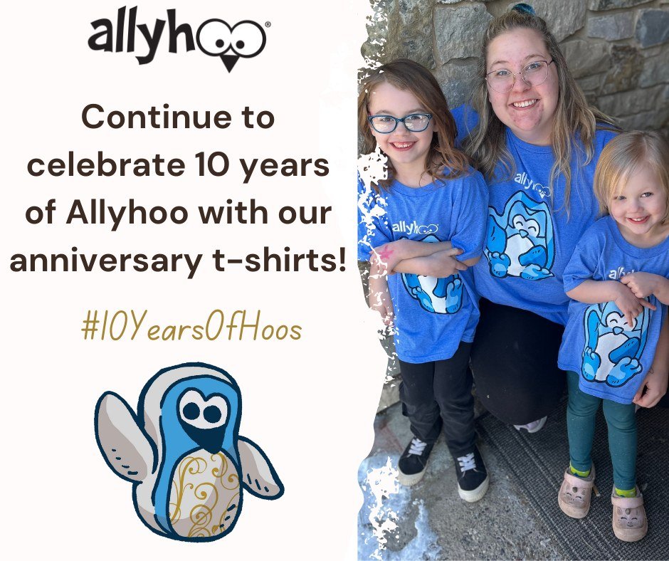 Don't Forget!!

You can help us celebrate 10 years of Allyhoo with the purchase of our #10YearsofHoos t-shirts! All proceeds go towards materials to continue making our Allyhoos and getting them to kids in hospitals. 💙

✨Link In Description✨

 #ally