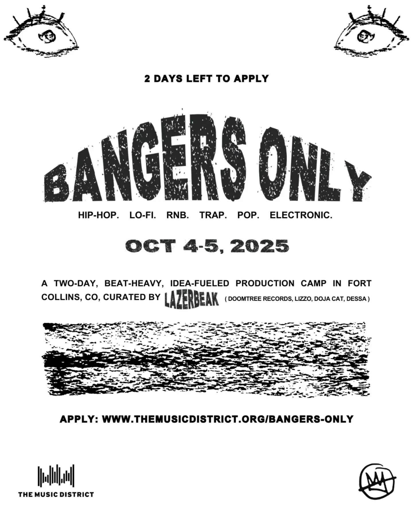 Hey Colorado beatmakers &amp; producers&ndash;you have 2️⃣ DAYS left to apply

If you have experience in hip-hop, lofi, R&amp;B, trap, pop, and electronic, look no further...

🔥 BANGERS ONLY | Oct 4-5, 2025
💿 a two-day, beat-heavy, idea-fueled camp