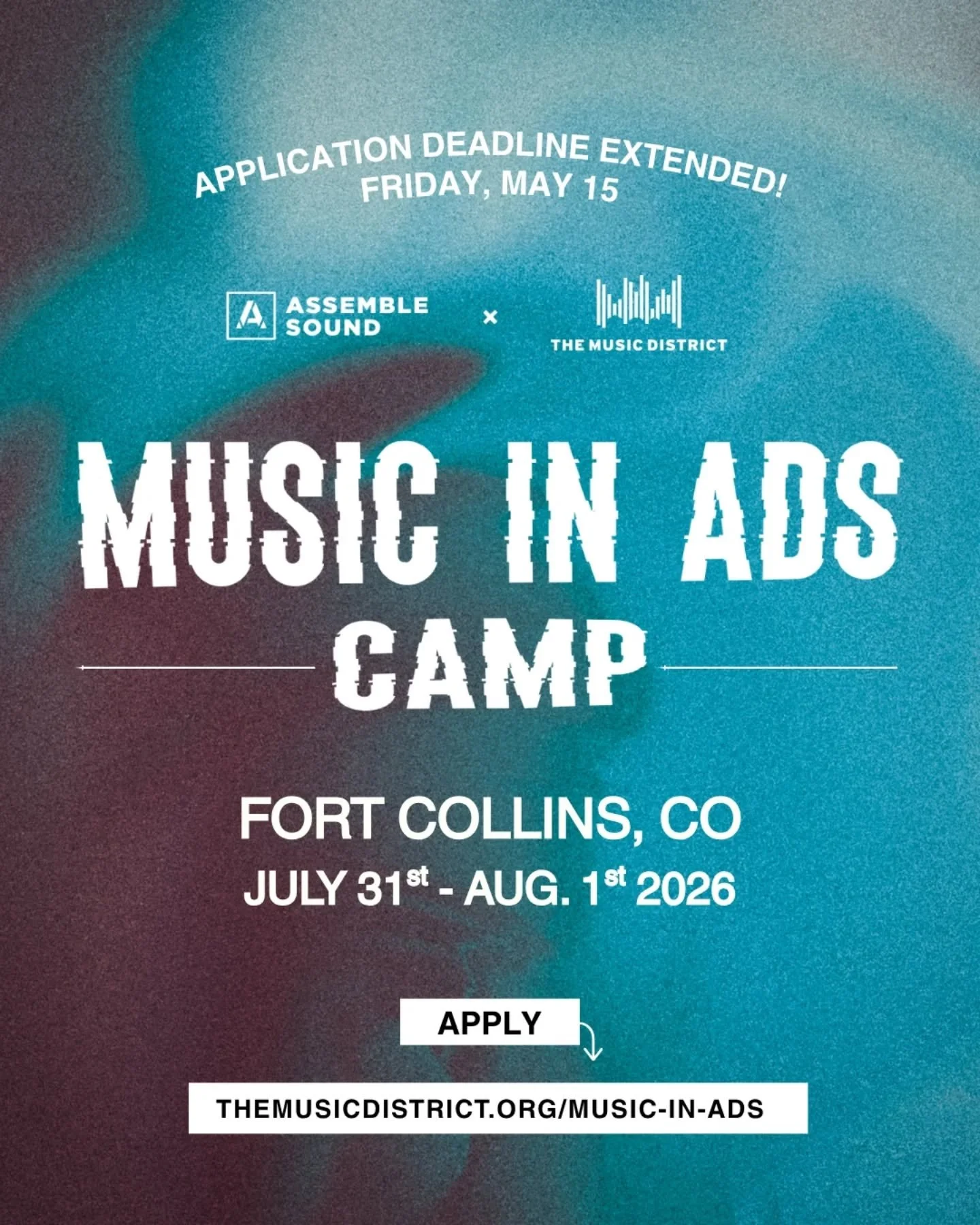 THIS JUST IN: The application deadline for Music In Ads Camp has been extended to this Friday, May 15 at 11:59 PM MT ⛺️

@assemblesound is back in Fort Collins July 31-Aug 1 for a two-day sync writing camp focused on creating short-form songs for a l