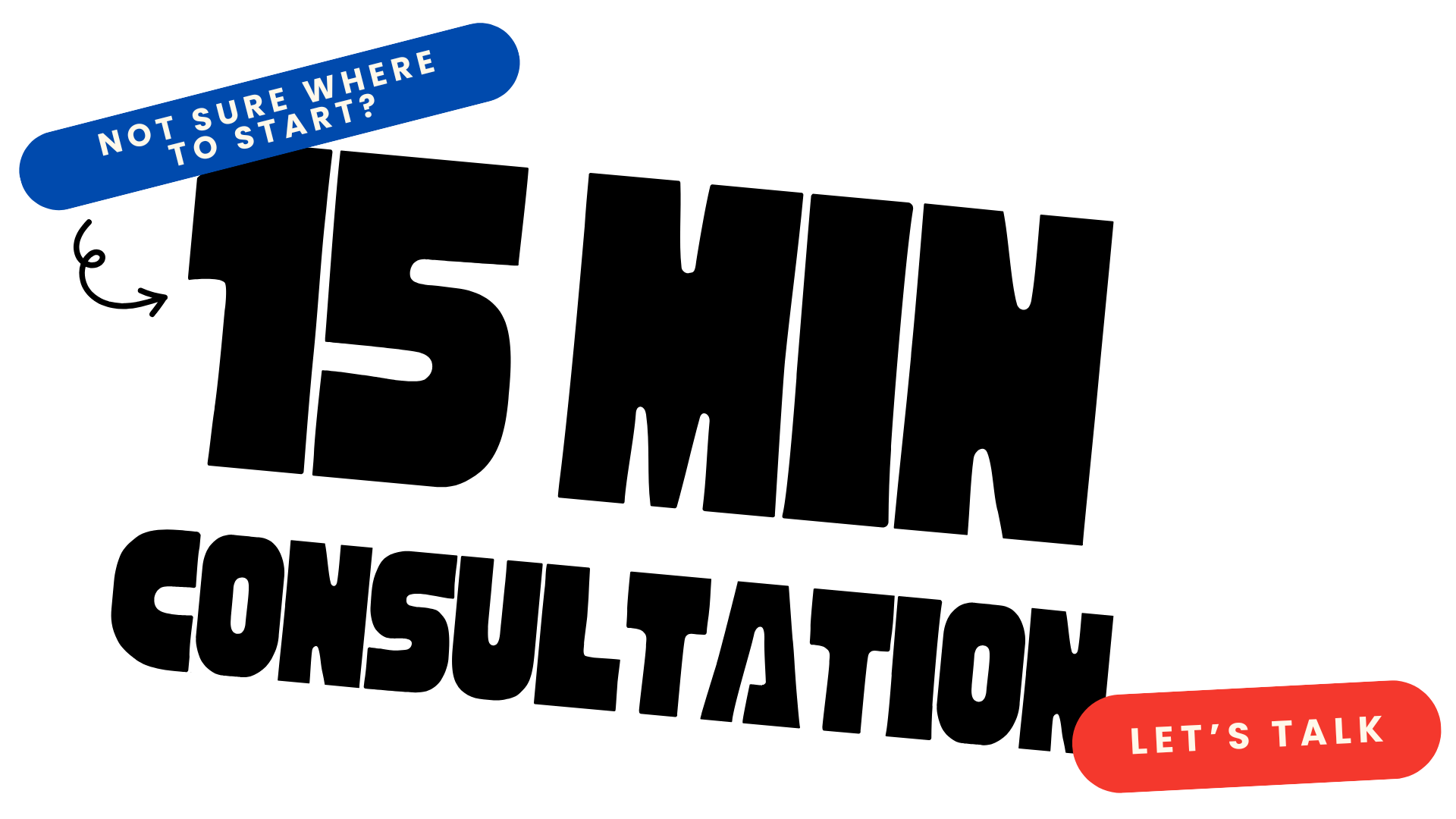 An infographic with the title 'Not Sure Where to Start?' and a red button labeled 'Let's Talk' at the bottom right corner, and the words "15 Minute Consultation"
