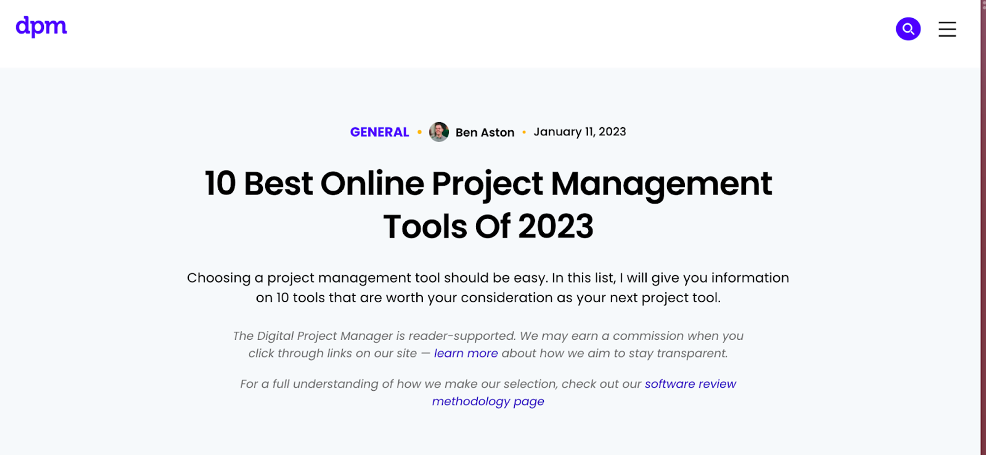 DPM Blog Post - "10 Best Online Project Management Tools Of 2023"