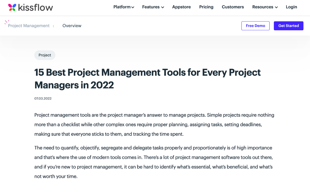 Kissflow Blog Post -  "15 Best Project Management Tools for Every Project Managers in 2023"