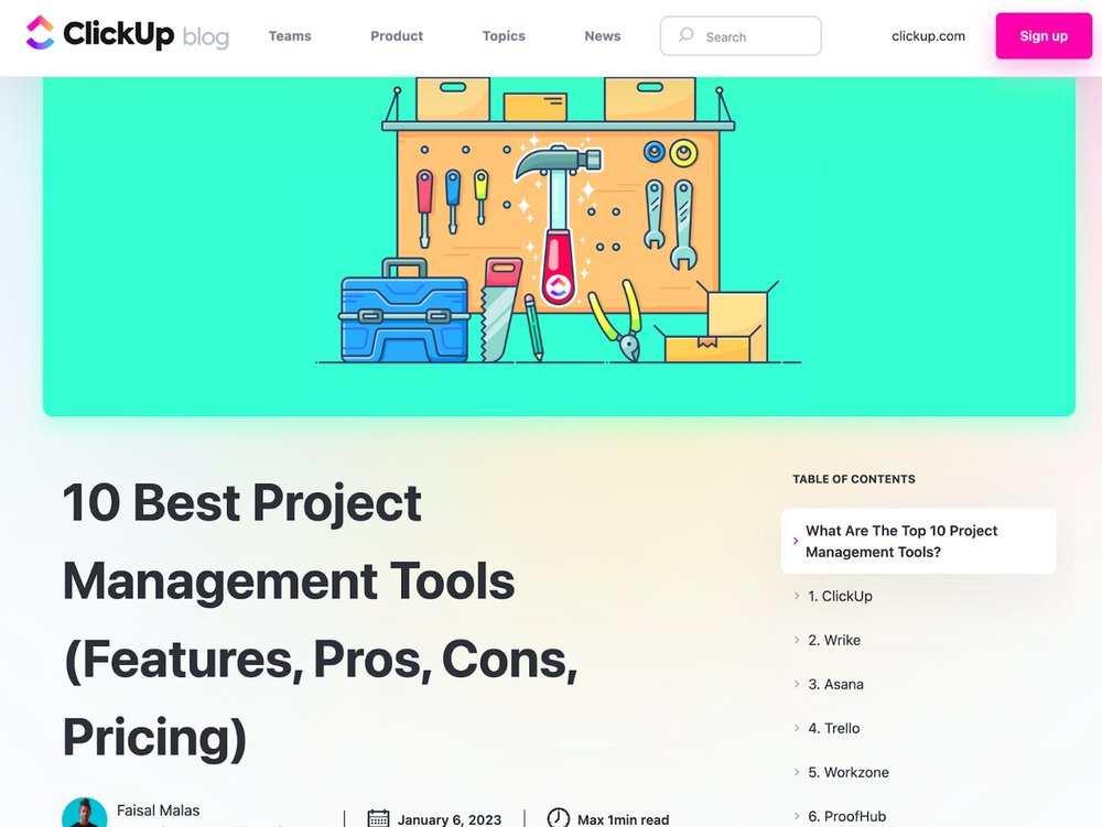 ClickUp Blog Post - "10 Best Project Management Tools"