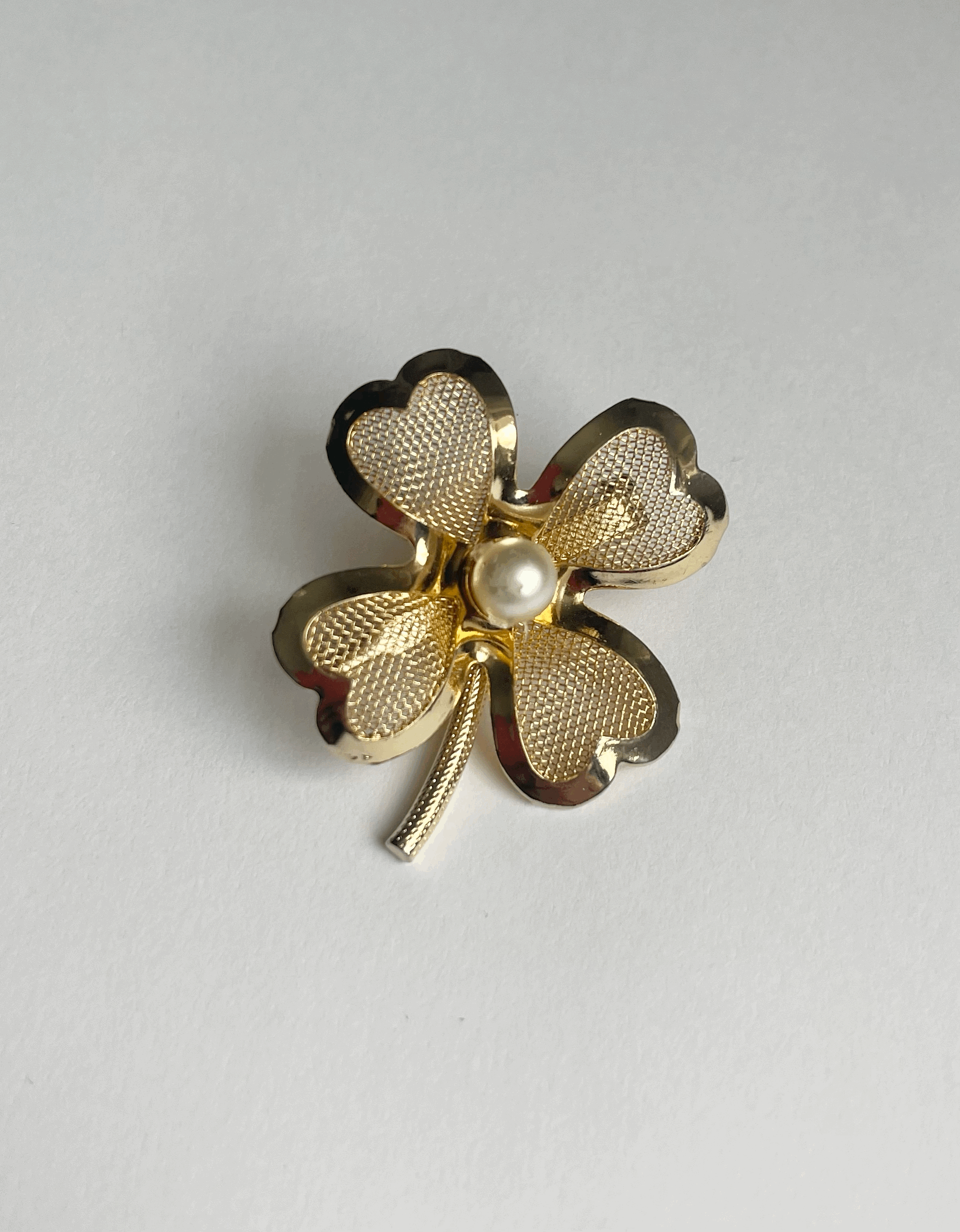 Vintage Gold and Pearl 4-Leaf Clover Brooch