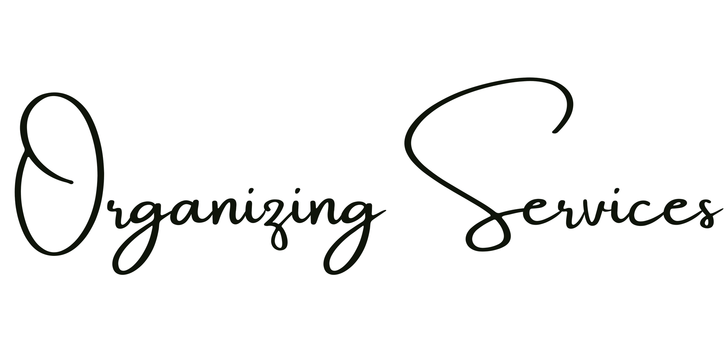 Elegant black background with the elegant cursive text 'Organizing Services' in dark green.