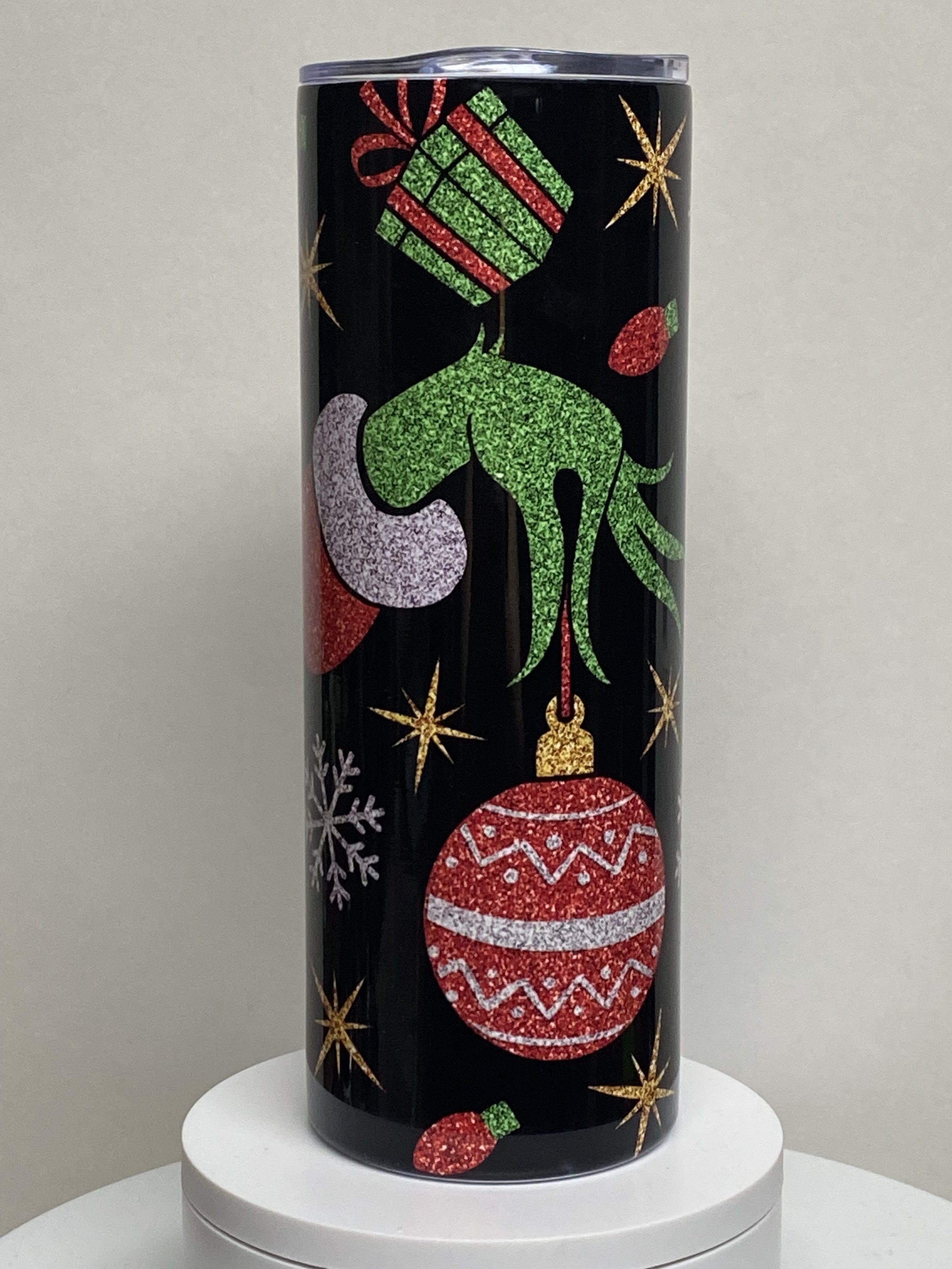 20oz Stainless Steel Tumbler - Grinch Hand Ornaments