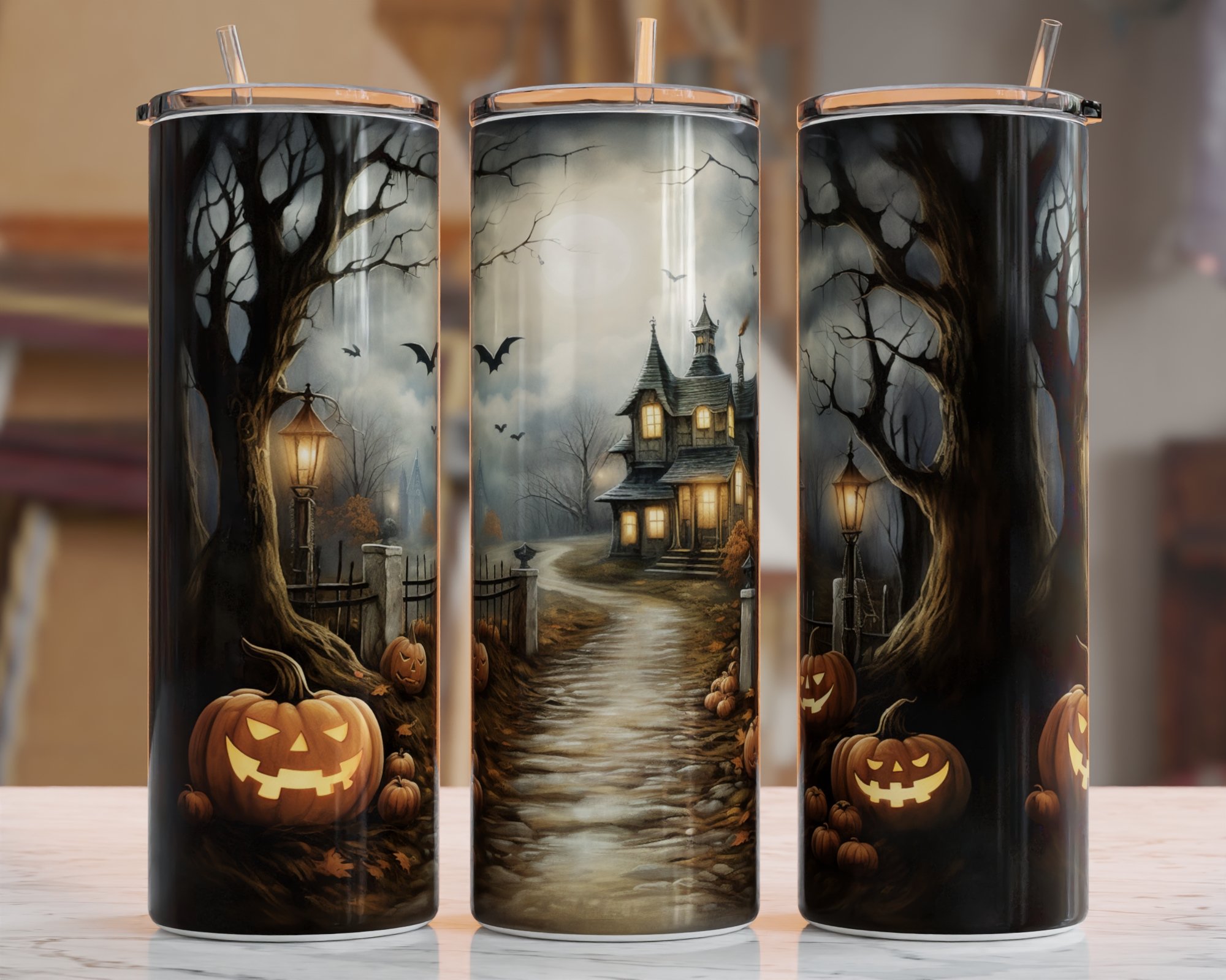 20oz Stainless Steel Tumbler - Haunted House