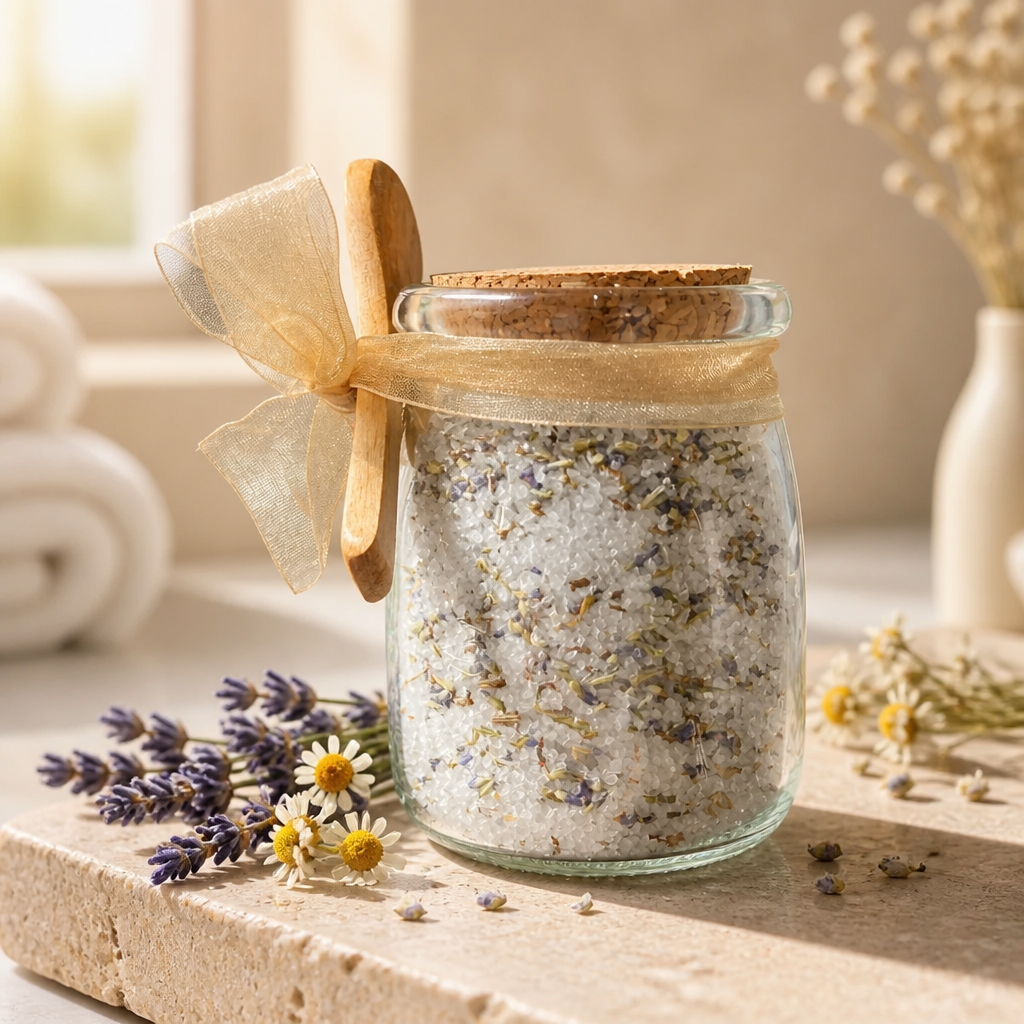 Lavender & Chamomile Bath Salts with Wooden Spoon