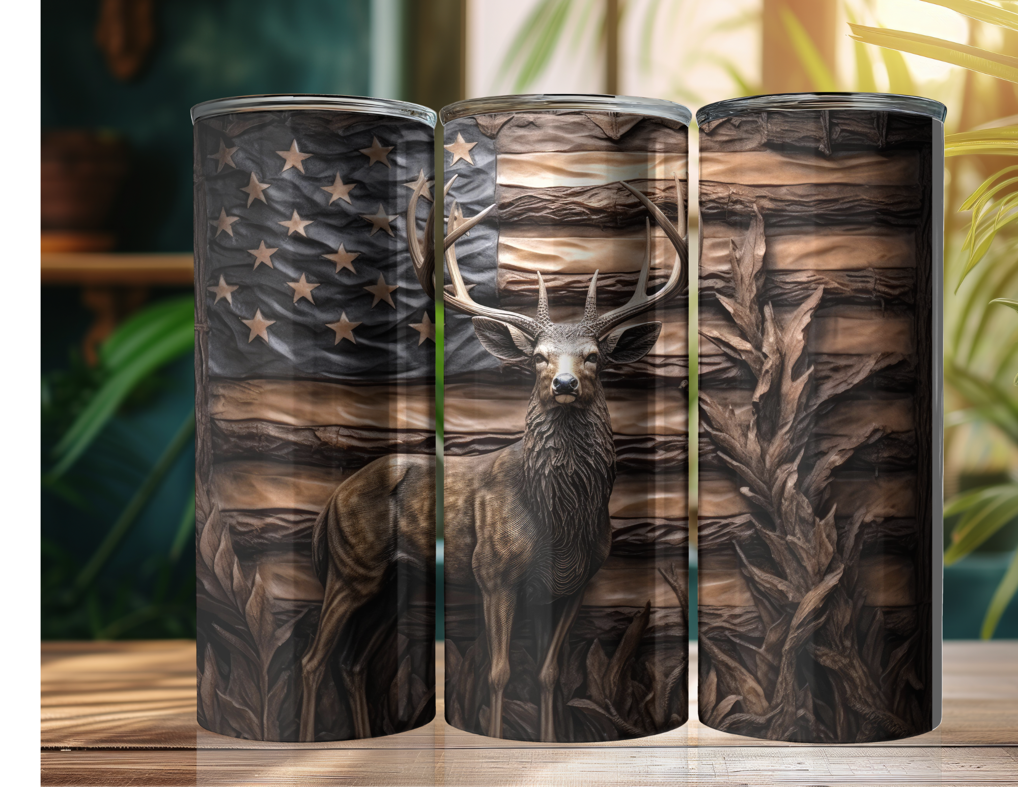 20oz Stainless Steel Tumbler Deer Hunter Flag