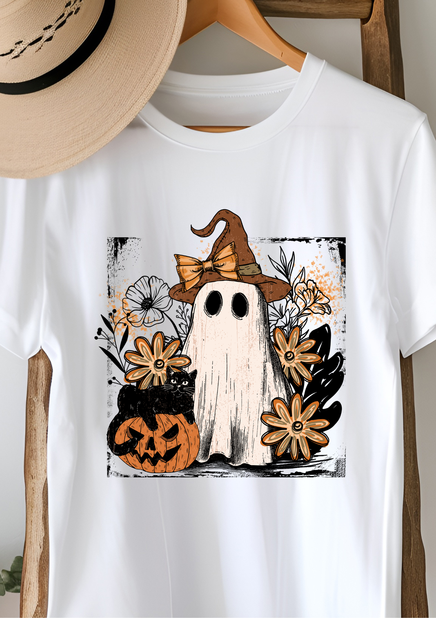Ghost with Brown Witches Hat T-shirt