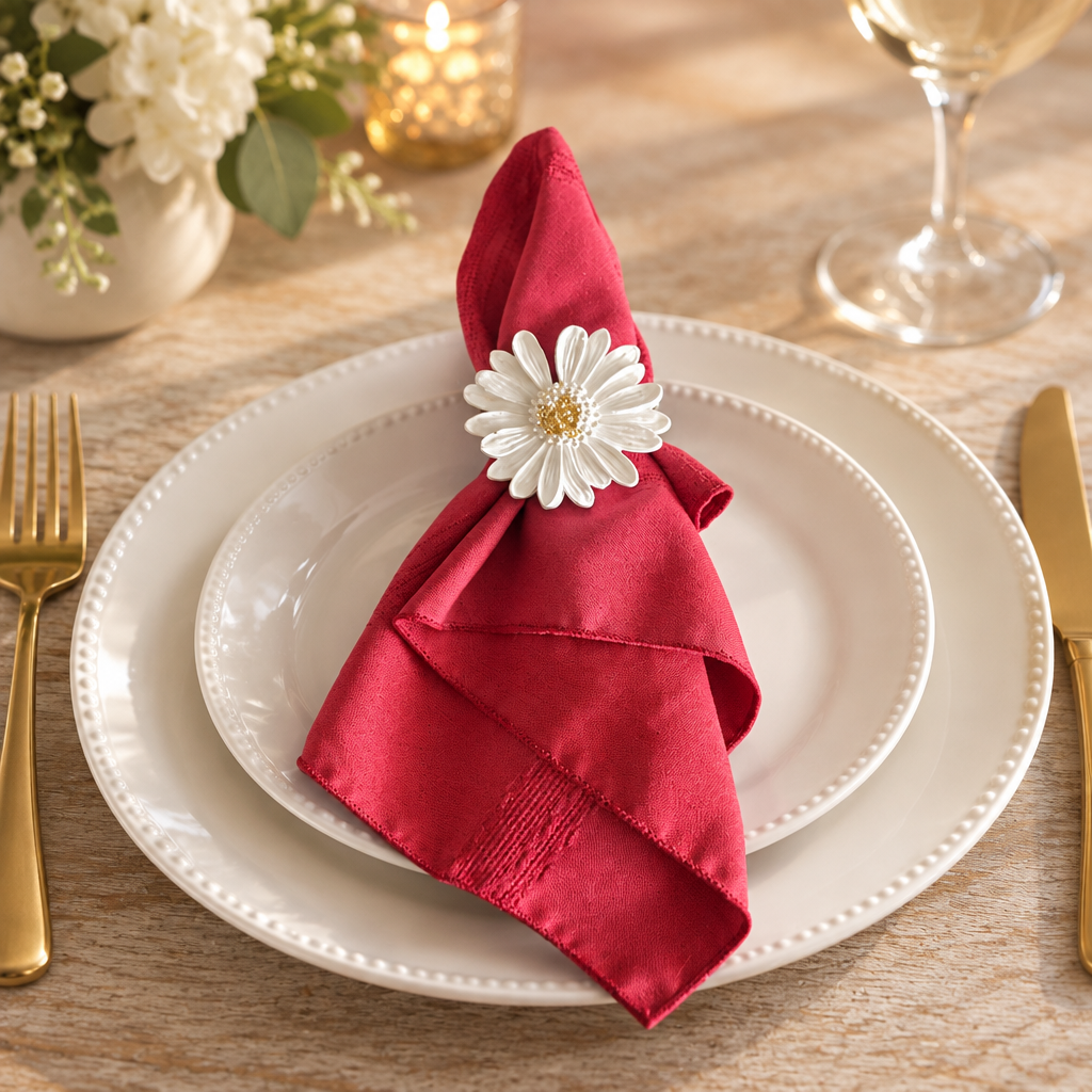 Daisy with Gold Leaf Napkin Ring Set of 4