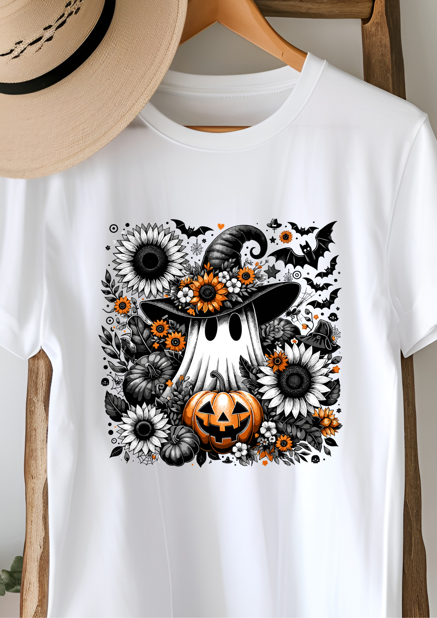 Ghost with Black Witches Hat T-shirt