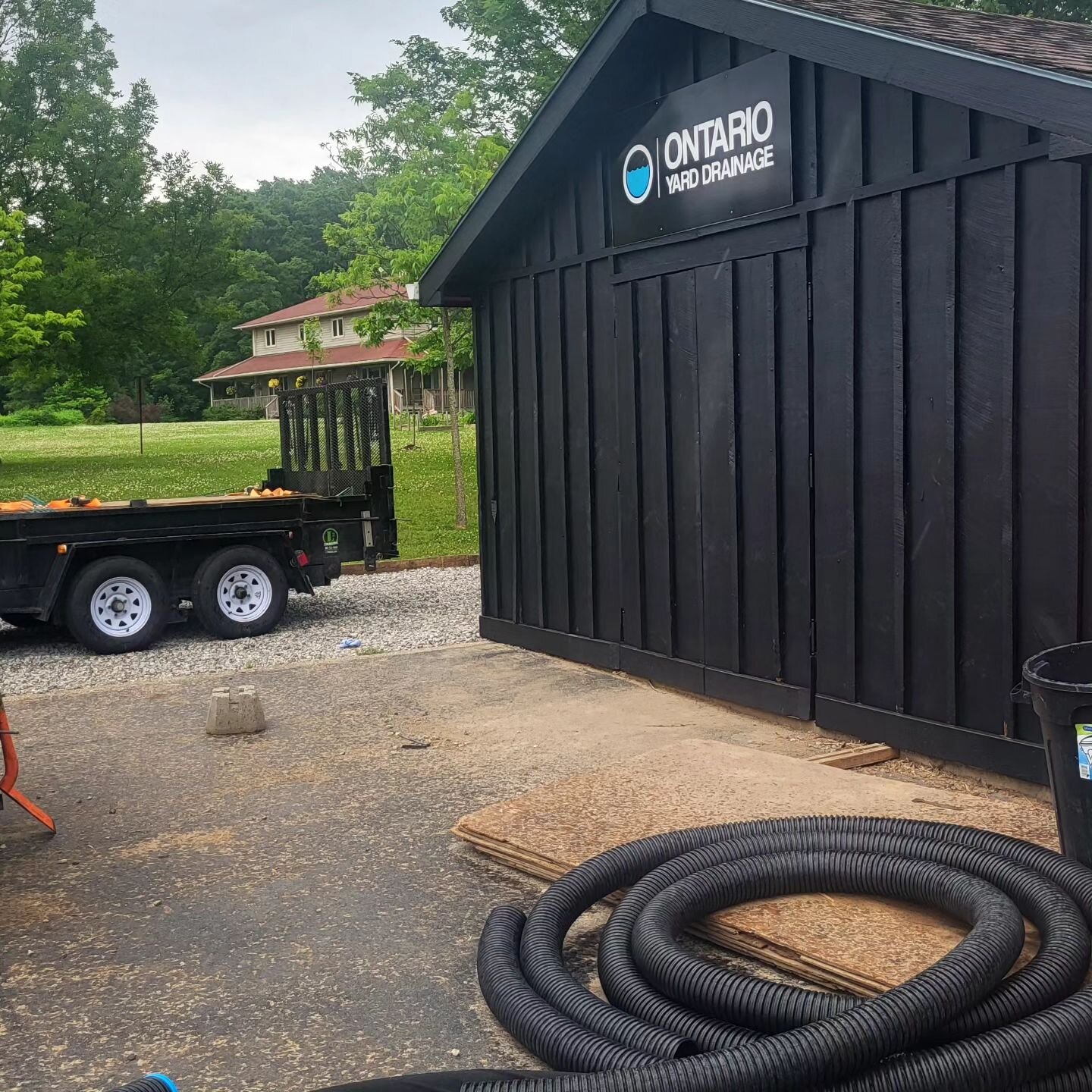 Pretty excited to see the shop coming along. A fresh coat of flat black and the new signage is up! 3 more walls to paint now...ouch. #goals #painting #workshop #drainagesolutions #frenchdrain