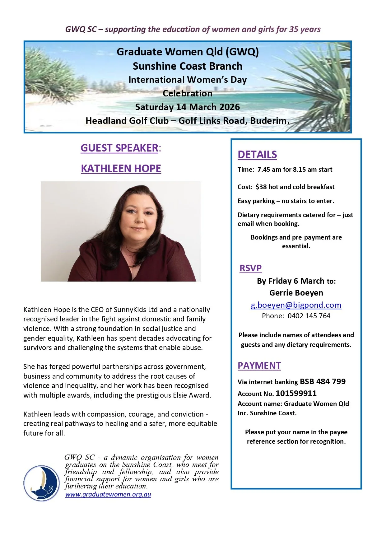 International Women's Day Celebration - Speaker Kathleen Hope