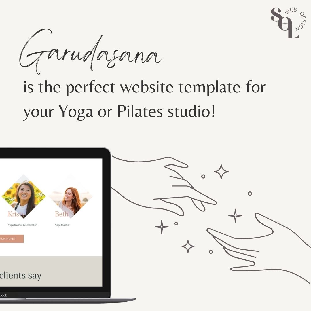✨GARUDASANA WEBSITE TEMPLATE✨
Perfect website design for any fitness studio such as Yoga, Pilates, Barre or dance studios.
Just add your timetable from your booking system, your own images and text! It's ready to support your business and shine onlin