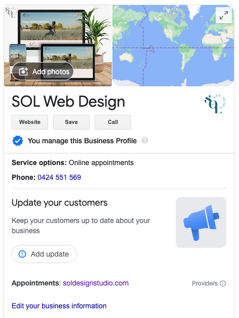 Add photos to your Google Business Profile: SOL Web design example