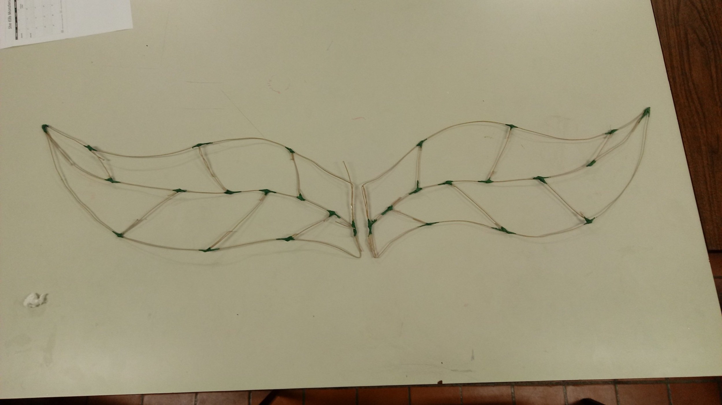 I built the frame from millinery wire and floral tape, and built two as mirrors of one another.