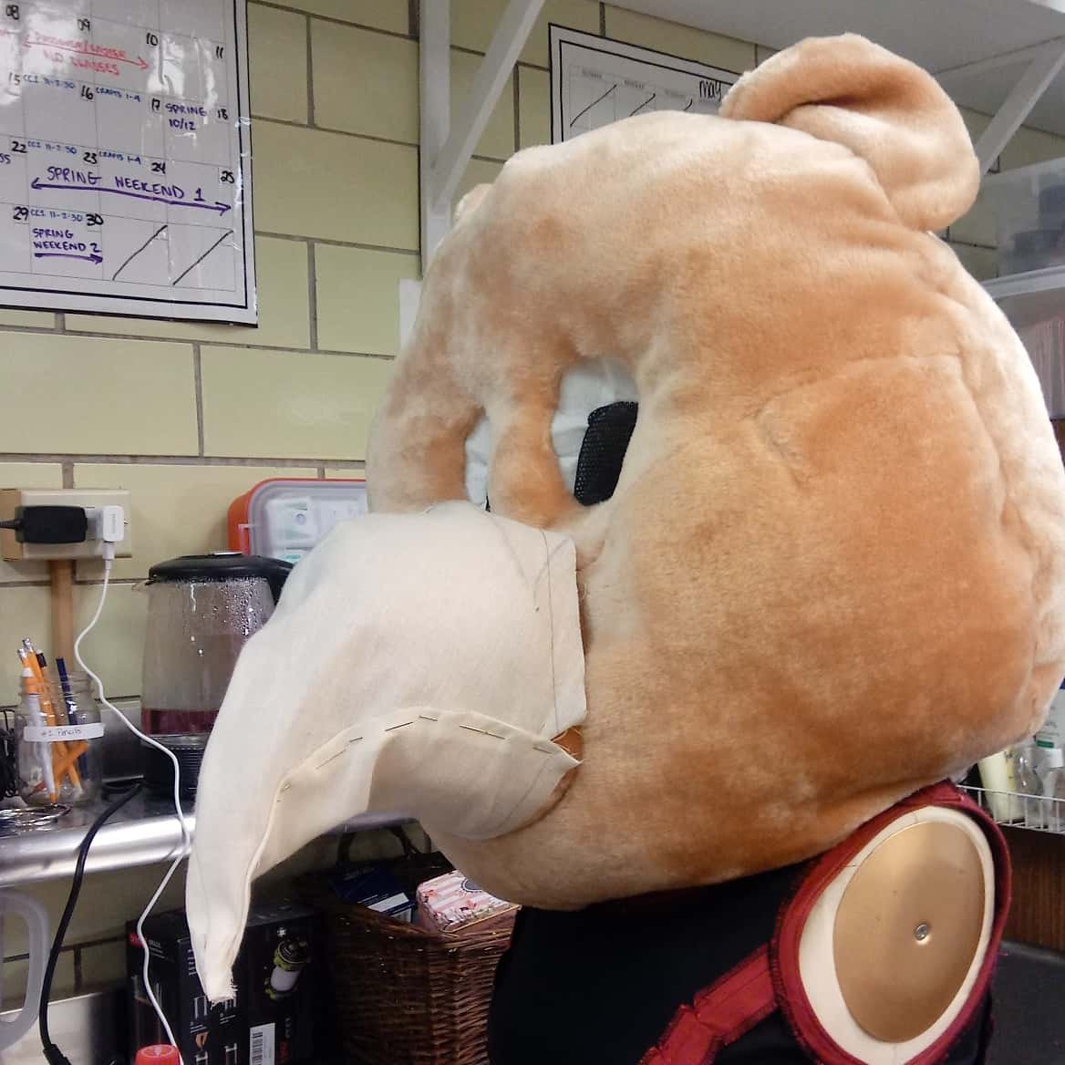 The owlbear was built off an existing bear costume in storage. I started by adding a beak around its nose.