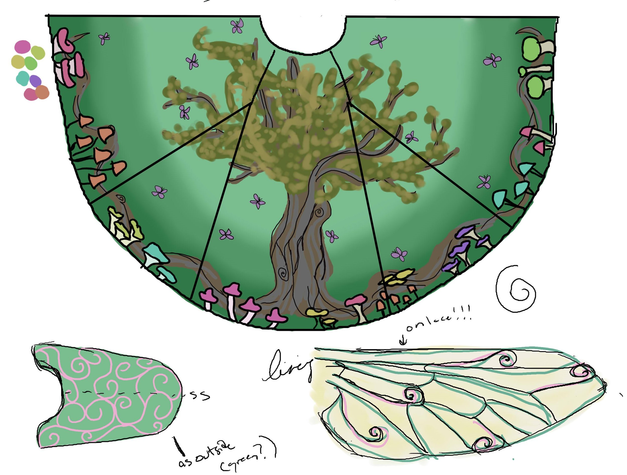 I sketched up as a basic idea for the design on Paint Tool SAI. I didn't stick to this exactly, allowing the materials I had to guide how I ended up decorating it.