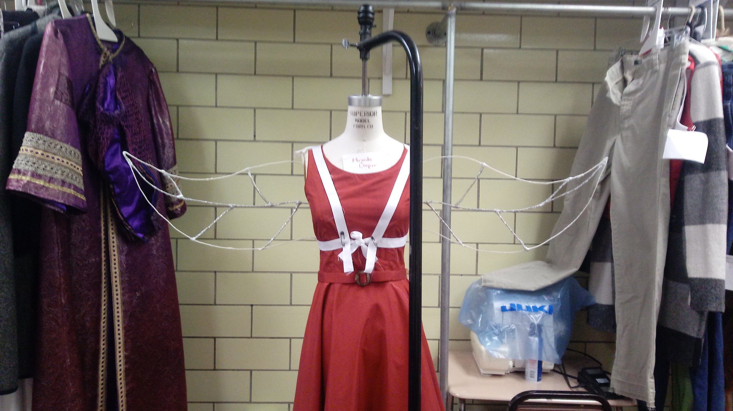 The straps were made from ribbon and sleeved in the fabric used for the rest of the costume.