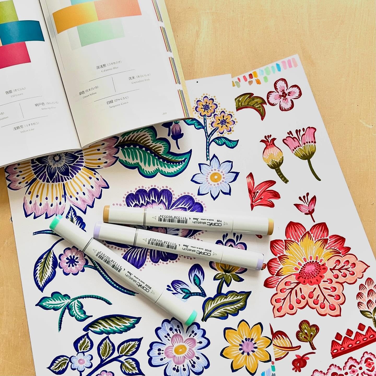 Lots of bright and bold sarasa style prints incoming this week! Popping these into repeat, and they&rsquo;ll be up in the Print Library in a couple of days - link in bio 🌼 

 #textiledesign #printstudio #printdesignstudio  #calypsoprintstudio #flora
