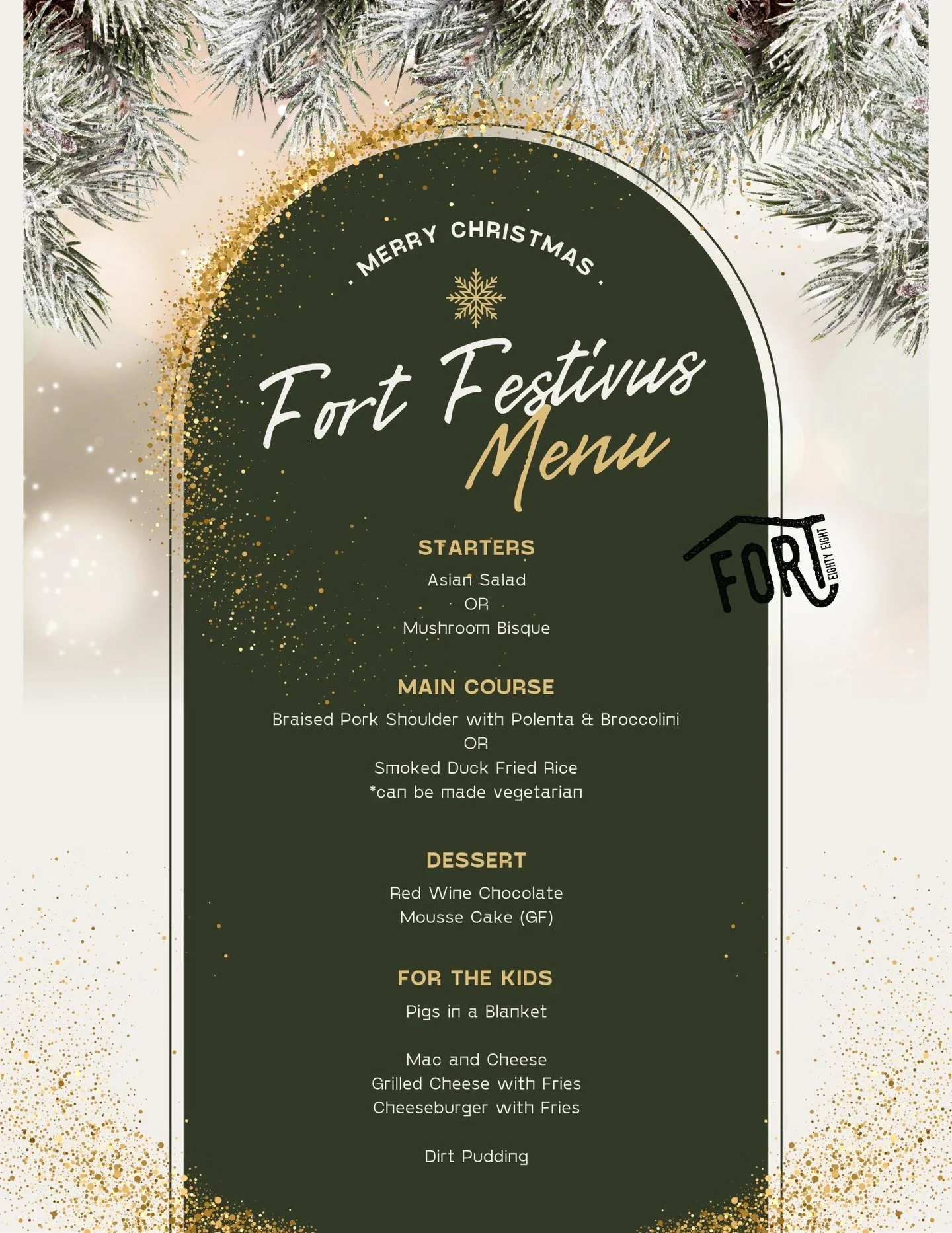 On Tuesday, December 23rd, Festivus is back!
A three course dinner for the whole family! 

Reservations can be made by calling Fort (419) 208-5625 or emailing eat@forteightyeight.com. Reservations are available from 5 PM - 9 PM. 

Dinner is $60 per a