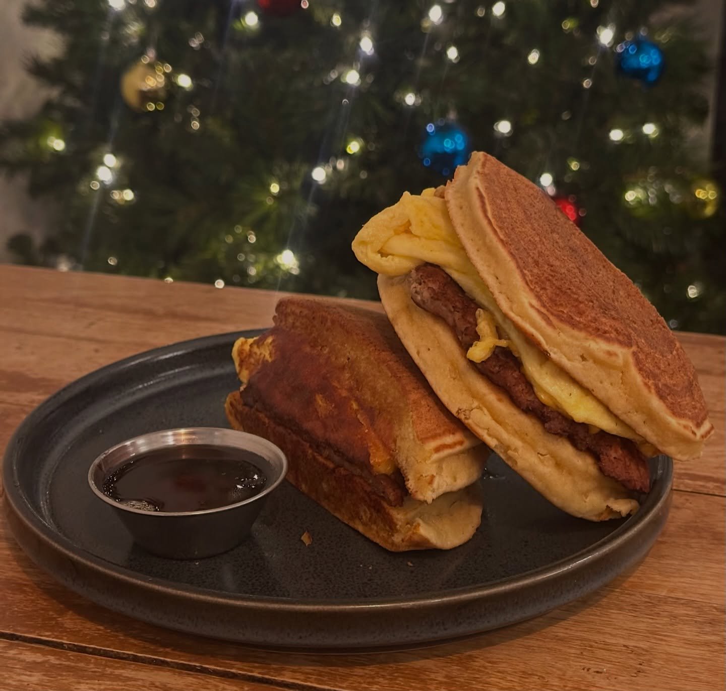 Introducing our new breakfast sandwich: folded egg, american cheese, and sausage nestled between two fluffy pancakes 🥞 

Just weird enough to work 😉 Grab brunch Saturdays and Sundays from 10 AM - 2 PM ☕️ 

#brunch #weekend #sundayfunday #breakfast 