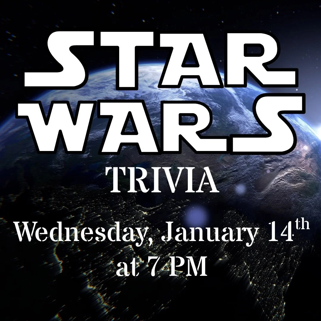 Are you on the light side or dark side? Travel to Tatooine and keep your light saber close to defend your team in trivia. May the force be with you 🌖 

Questions start at 7 PM! Burgers are $15 ALL day on Wednesdays! 

#trivia #maytheforcebewithyou #