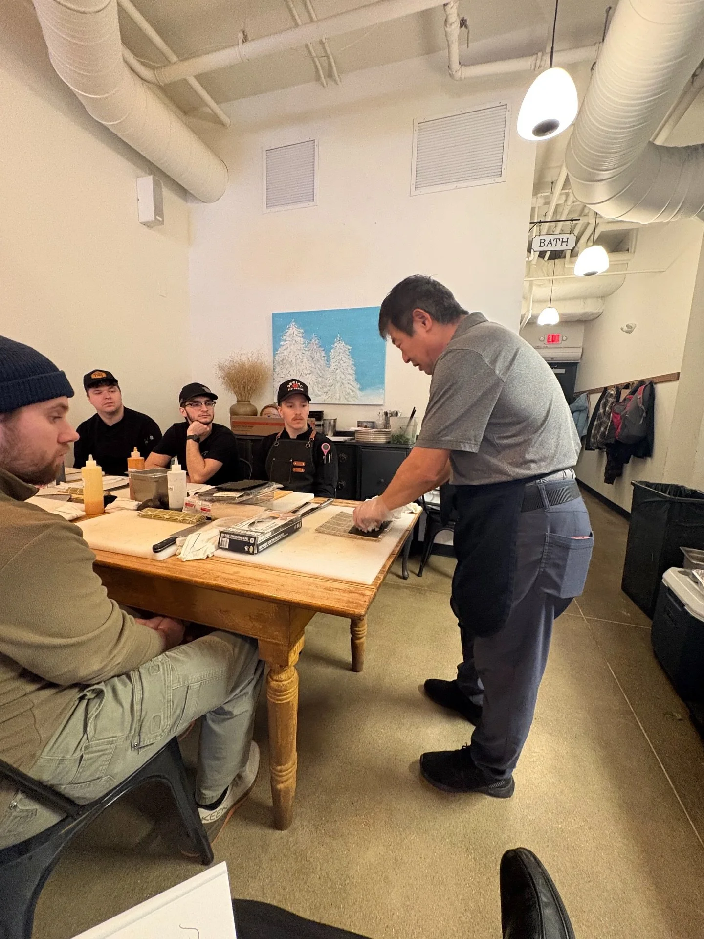 Huge thank you to Hiroshi for teaching the kitchen team how to make sushi last week! 

Keep an eye out as we will be adding sushi to the menu soon ;) Tell us your favorite sushi roll in the comments!

Want to learn how to make sushi? Join us for cook
